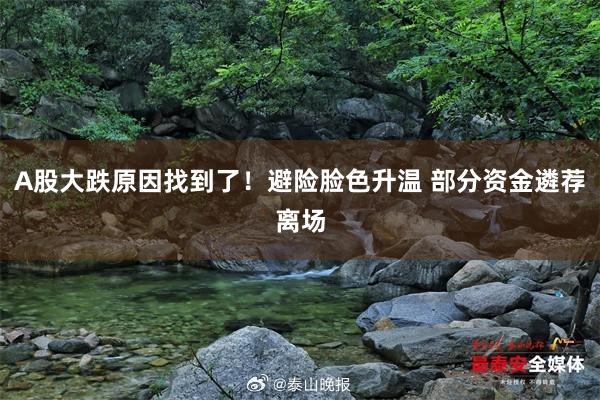 A股大跌原因找到了！避险脸色升温 部分资金遴荐离场